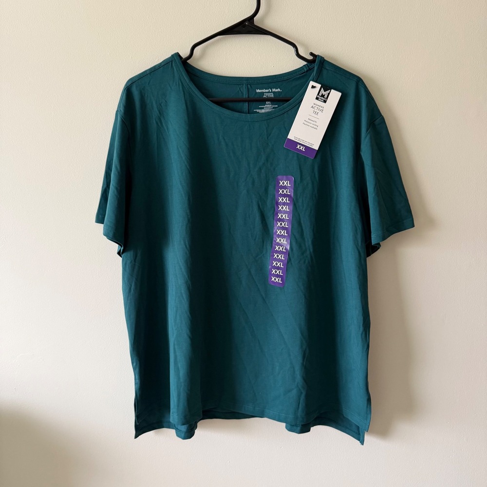 Members Mark Womens Active Tee XXL Turquoise Short Sleeve Relaxed Fit LBSS12652
